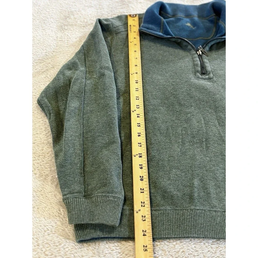 Tommy Bahama Pullover Sweater Mens L Blue Sage Reversible Quarter Zip Mock Neck